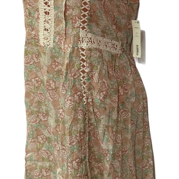 AQUA Rayon Shift Floral Weekend Casual Peasant Nap Dress Crochet Trim Sundress - Picture 12 of 16